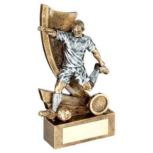 BRZ/PEW/GOLD MALE FOOTBALL FIGURE ON SWOOSH BACKDROP WITH PLATE(1in CEN)