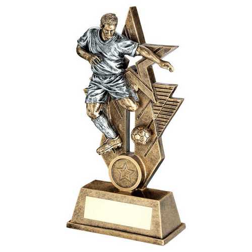 BRZ/PEW/GOLD MALE FOOTBALL FIGURE ON STAR BACKDROP WITH PLATE (1in CENTRE)