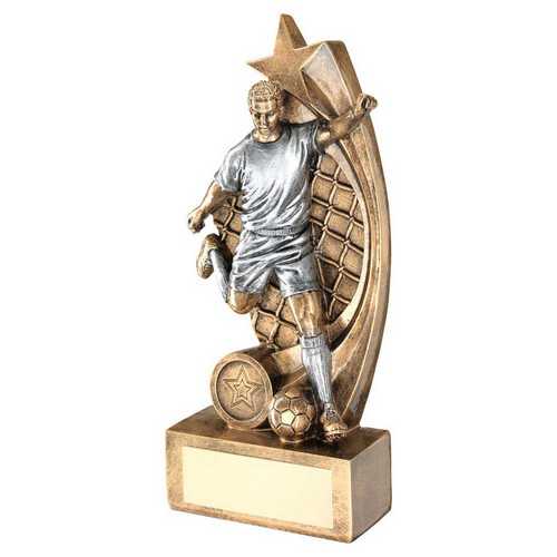 BRZ/PEW MALE FOOTBALL FIGURE ON STAR NET BACKING WITH PLATE (1in CENTRE)