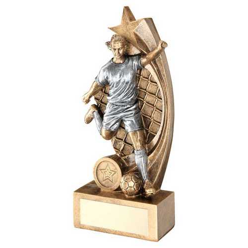 BRZ/PEW FEMALE FOOTBALL FIGURE ON STAR NET BACKING WITH PLATE (1in CEN)