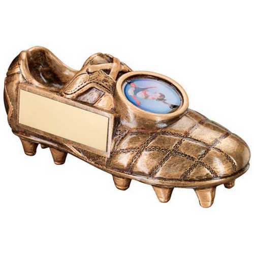 BRZ/GOLD FOOTBALL BOOT WITH PLATE (1in CENTRE)