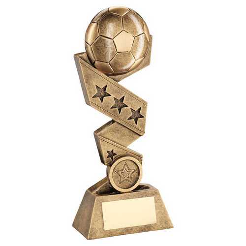 BRZ/GOLD FOOTBALL ON ZIG ZAG STAR RIBBON WITH PLATE (1in CENTRE)