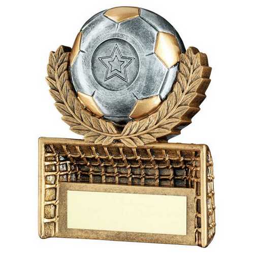 BRZ/PEW/GOLD MINI FOOTBALL WREATH ON NET WITH PLATE (1in CENTRE)
