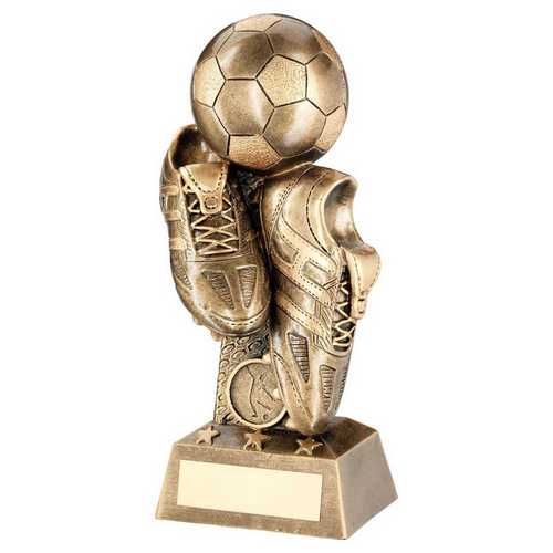 BRZ/GOLD FOOTBALL AND BOOTS ON COLUMN RISER WITH PLATE (1in CENTRE)
