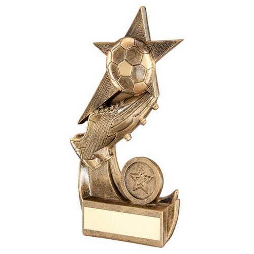 BRZ/GOLD FOOTBALL AND BOOT ON SHOOTING STAR WITH PLATE (1in CENTRE)