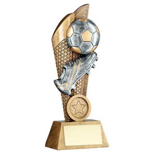 BRZ/PEW/GOLD FOOTBALL AND BOOT ON MESH BACKDROP WITH PLATE (1in CEN)