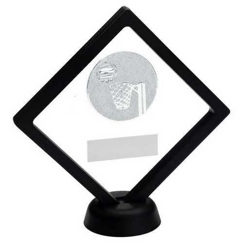 BLACK/CLEAR PLASTIC BOX WITH NETBALL INSERT TROPHY GOLD - 6in