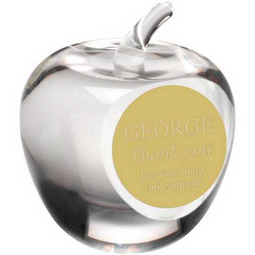 CLEAR GLASS 'APPLE' PAPERWEIGHT WITH PLATE - 3.5in