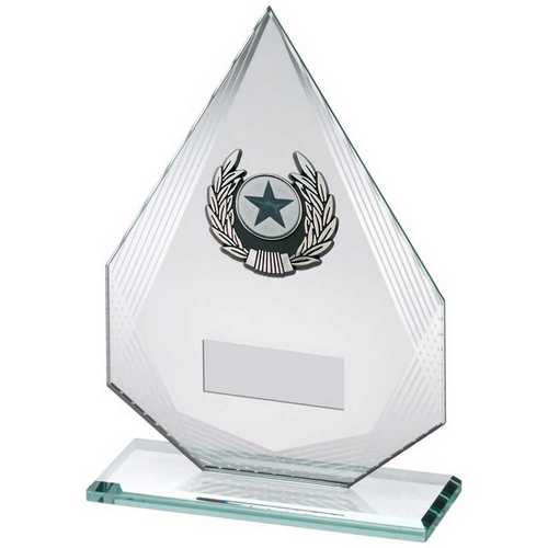 JADE/SILVER DIAMOND GLASS WITH SILV/BLK TRIM TROPHY (1in CENTRE)