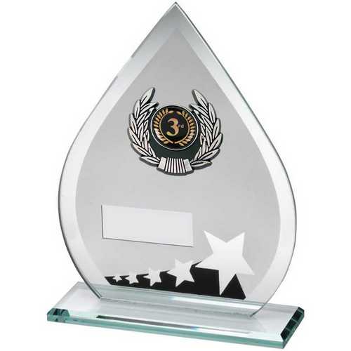 JADE/BLK/SILV GLASS TEARDROP PLAQUE WITH SILV/BLK TRIM TROPHY (1in CEN)
