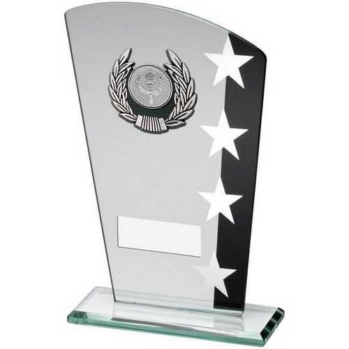 JADE/BLK/SILV GLASS PLAQUE WITH SILV/BLK TRIM TROPHY (1in CENTRE)