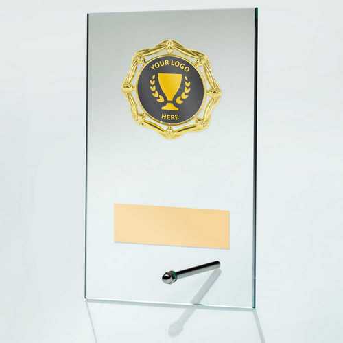 JADE GLASS RECTANGLE PLAQUE WITH GOLD TRIM TROPHY (2in CENTRE)
