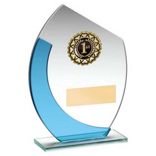 JADE/BLUE GLASS WITH GOLD TRIM TROPHY (1in CENTRE)