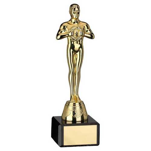 GOLD PLASTIC 'ACHIEVEMENT' FIGURE ON BLACK MARBLE TROPHY