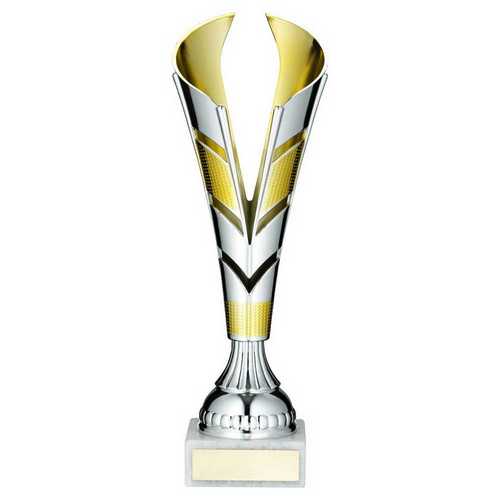 SILVER/GOLD PLASTIC V TROPHY CUP