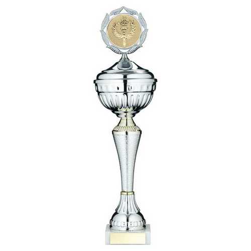 SILVER/GOLD SNAKESKIN TROPHY CUP WITH LID WITH PLATE (2in CENTRE)