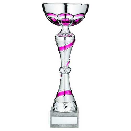 SILVER/PINK TROPHY CUP WITH PLATE