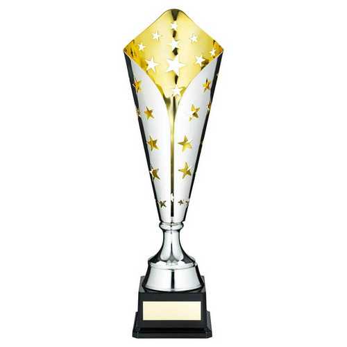 SILVER/GOLD METAL STAR TROPHY CUP WITH PLATE