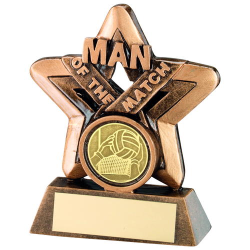 BRZ/GOLD MAN OF THE MATCH MINI STAR WITH GAELIC FOOTBALL INSERT & PLATE - 3.75in