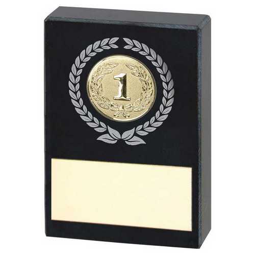 BLACK MARBLE WITH SILVER/GOLD WREATH AND PLATE (1in CENTRE)