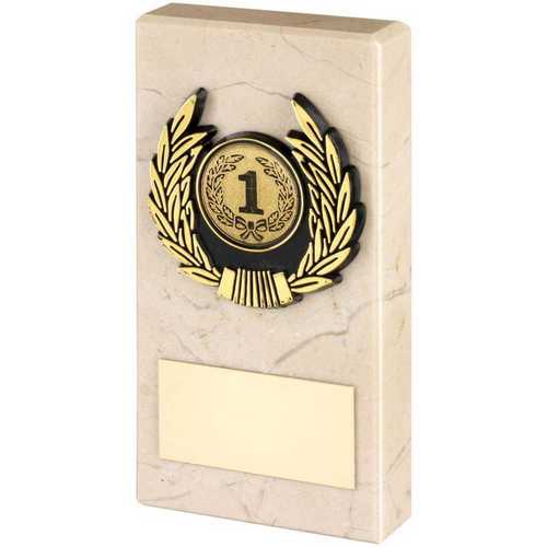 CREAM MARBLE AND GOLD TRIM ASSEMBLED TROPHY (1in CENTRE) - 4in
