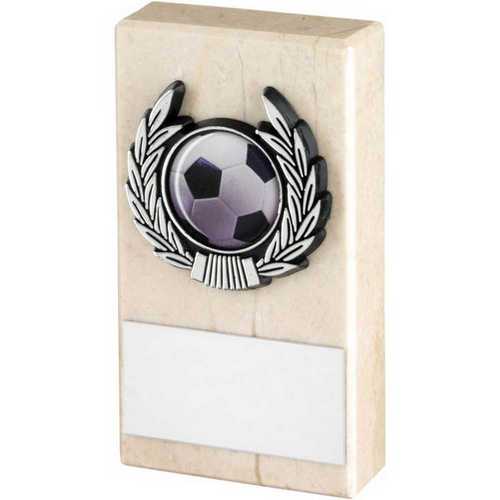 CREAM MARBLE AND SILVER TRIM ASSEMBLED TROPHY (1in CENTRE) - 4in