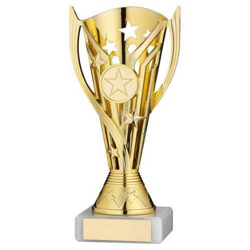 GOLD PLASTIC 'FLASH' CUP ASSEMBLED ON MARBLE (1in CEN) - 7in