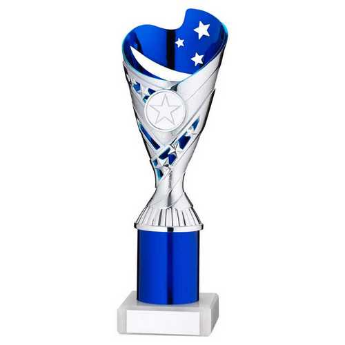 SILVER/BLUE PLASTIC 'SABRE' CUP ASSEMBLED ON MARBLE (1in CEN)