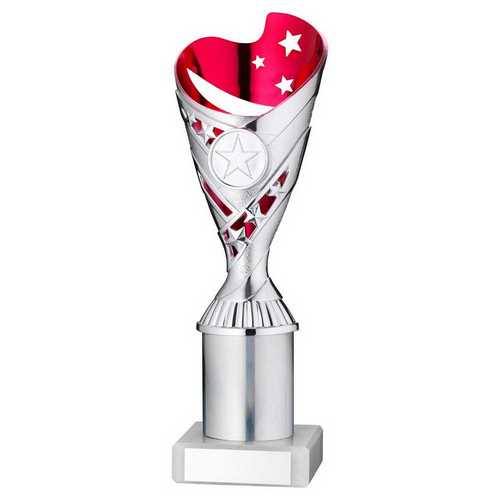 SILVER/PINK PLASTIC 'SABRE' CUP ASSEMBLED ON MARBLE (1in CEN)
