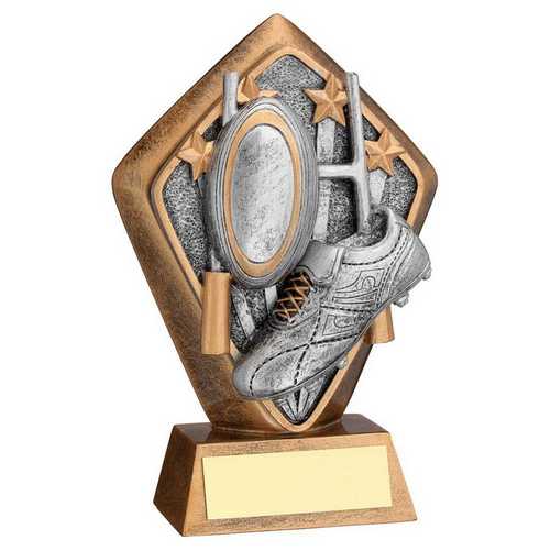 BRZ/GOLD DIAMOND HOLDER WITH 'RUGBY' DISC AND PLATE - 5.25in