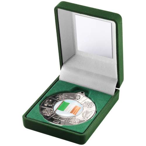 GREEN VELVET BOX AND 50mm MEDAL FOUR PROVINCES TROPHY (1in CEN) GOLD - 3.5in