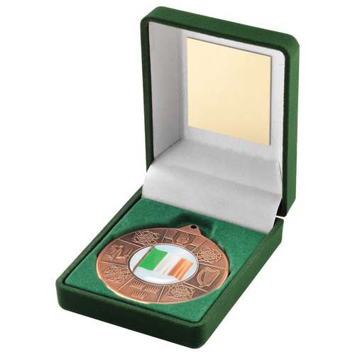 GREEN VELVET BOX AND 50mm MEDAL FOUR PROVINCES TROPHY (1in CEN) GOLD - 3.5in