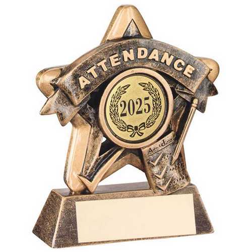 BRZ/GOLD MINI STAR 'ATTENDANCE' WITH PLATE (1in CENTRE) - 3.75in