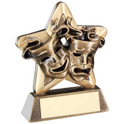 BRZ/GOLD DRAMA MASKS MINI STAR WITH PLATE - 3.75in