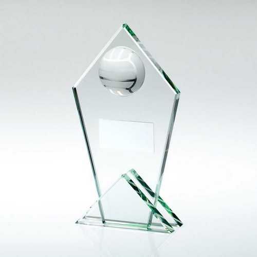 JADE GLASS POINTED PLAQUE WITH HALF VOLLEYBALL AND PLATE