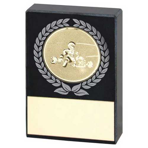 BLACK MARBLE WITH SILV/GOLD WREATH, MOTOR SPORT INSERT AND PLATE