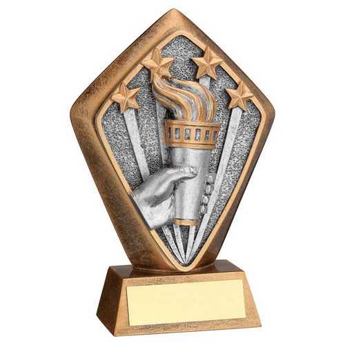 BRZ/GOLD DIAMOND HOLDER WITH 'VICTORY TORCH' DISC WITH PLATE - 5.25in