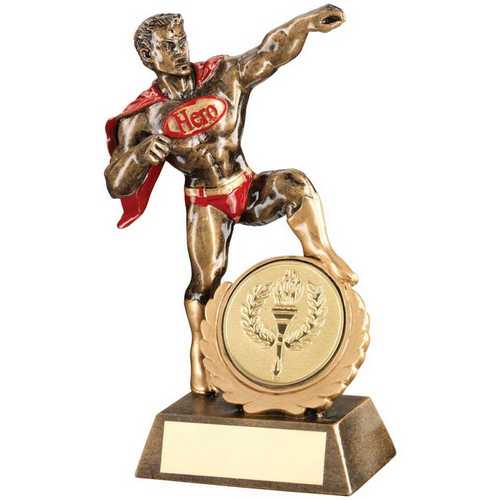 BRZ/GOLD/RED RESIN GENERIC 'HERO' WITH PLATE (2in CENTRE) - 7.25in