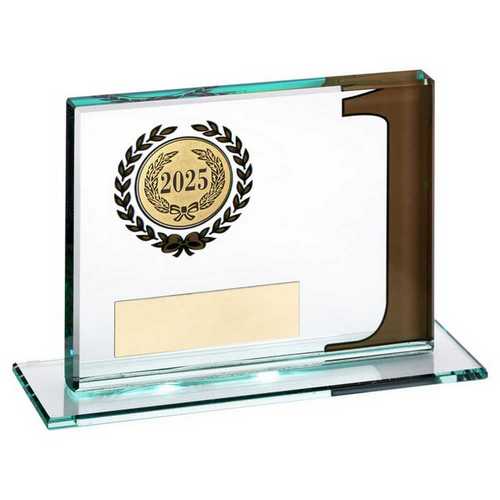 JADE GLASS PLAQUE WITH NUMBER AND PLATE (1in CENTRE) GOLD 1ST - 3.25 x 4in