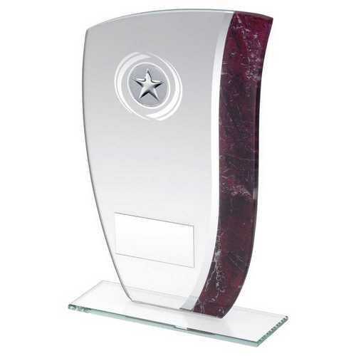 JADE GLASS WITH CLARET/SILVER MARBLE DETAIL WITH PLATE (1in CENTRE)