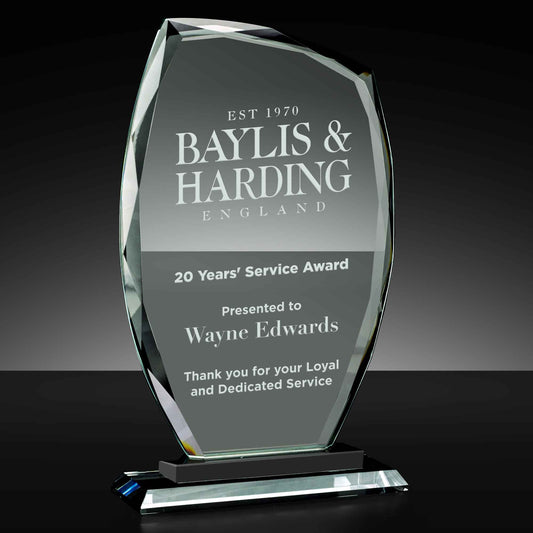Euphoria Bevelled Edge Glass Award On A Black Band Base 20cm (8")