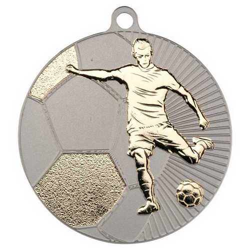 FOOTBALL TWO COLOUR MEDAL MATT SILVER/BRONZE - 2.75in