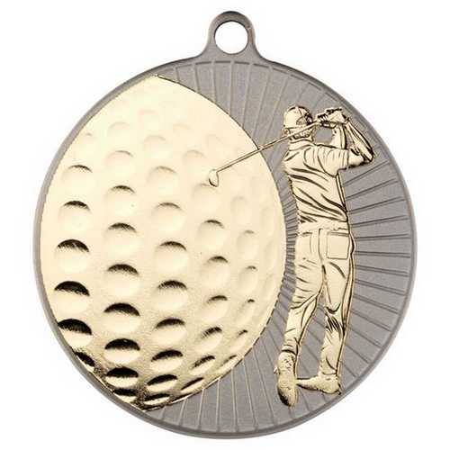 GOLF TWO COLOUR MEDAL MATT SILVER/BRONZE - 2.75in