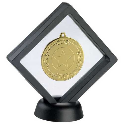 BLACK/CLEAR PLASTIC MEDAL BOX WITH STAND (FOR 50mm MEDAL)