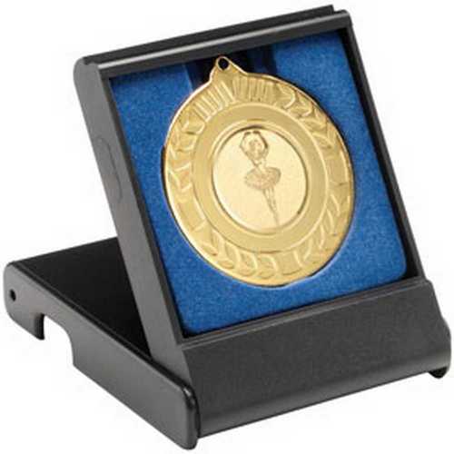 BLACK MEDAL BOX SMALL (40/50mm RECESS BLUE INSERT)