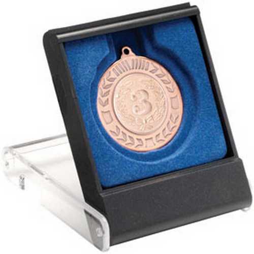 BLACK/CLEAR MEDAL BOX SMALL (40/50mm RECESS BLUE INSERT)