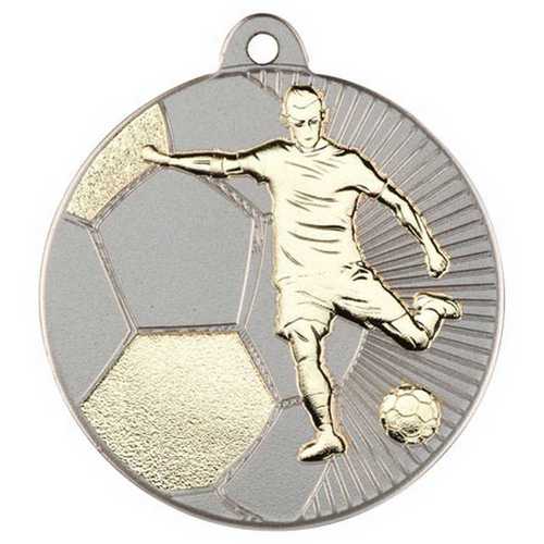 FOOTBALL TWO COLOUR MEDAL MATT SILVER/BRONZE - 2in