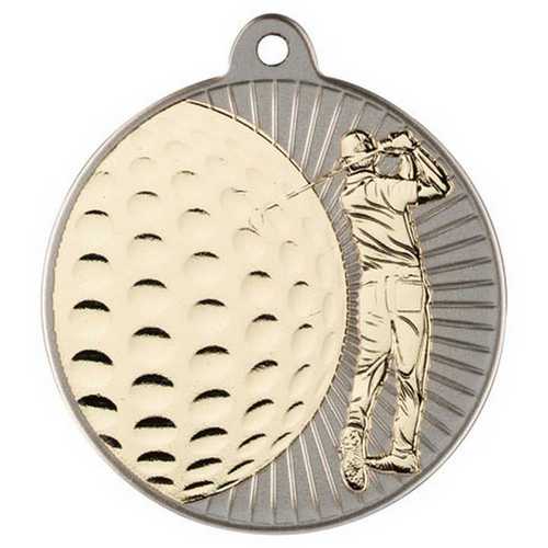 GOLF TWO COLOUR MEDAL MATT SILVER/BRONZE - 2in
