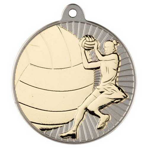 NETBALL TWO COLOUR MEDAL MATT SILVER/BRONZE - 2in