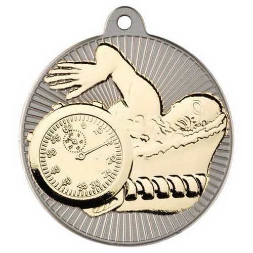 SWIMMING TWO COLOUR MEDAL MATT SILVER/BRONZE - 2in